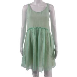 Dress Womens Slip Sundress Short Green Cotton Round Neck Sleeveless Size 0